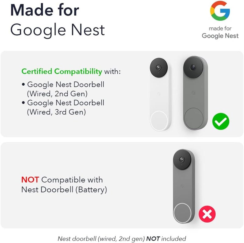Wasserstein Doorbell Chime for Google Nest Doorbell (Wired, 2nd Gen & 3rd Gen) with Wired Transmitter - NOT Compatible with Nest Doorbell (Battery) - Made for Google Nest - Doorbell NOT Included - Image 2